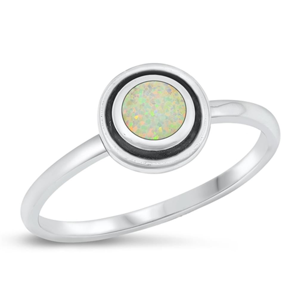 Sterling Silver White Lab Opal Circle Ring