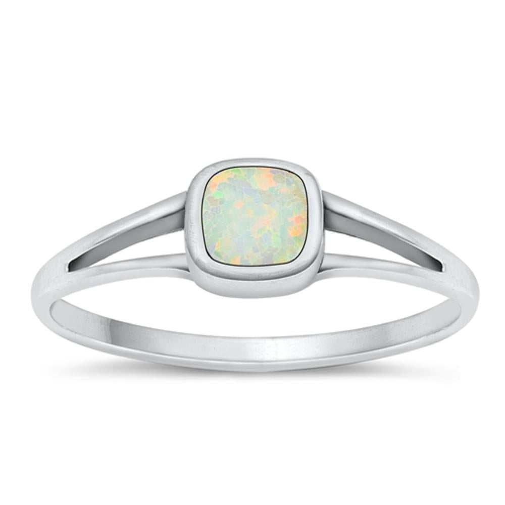 Sterling Silver White Lab Opal Ring