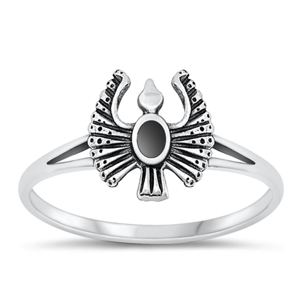 Sterling Silver Rising Phoenix Black Onyx Ring