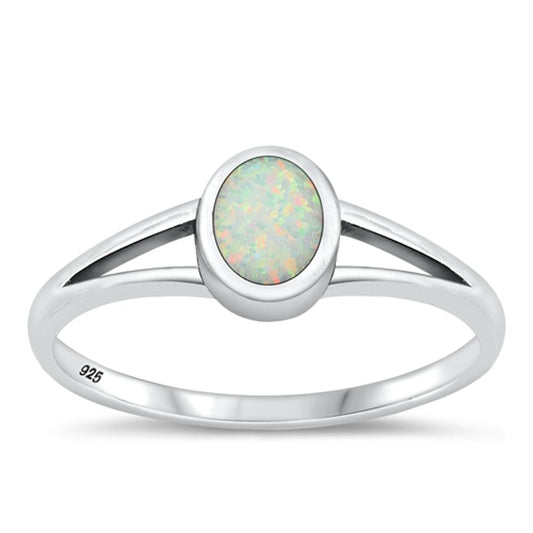 Sterling Silver White Lab Opal Oval Ring