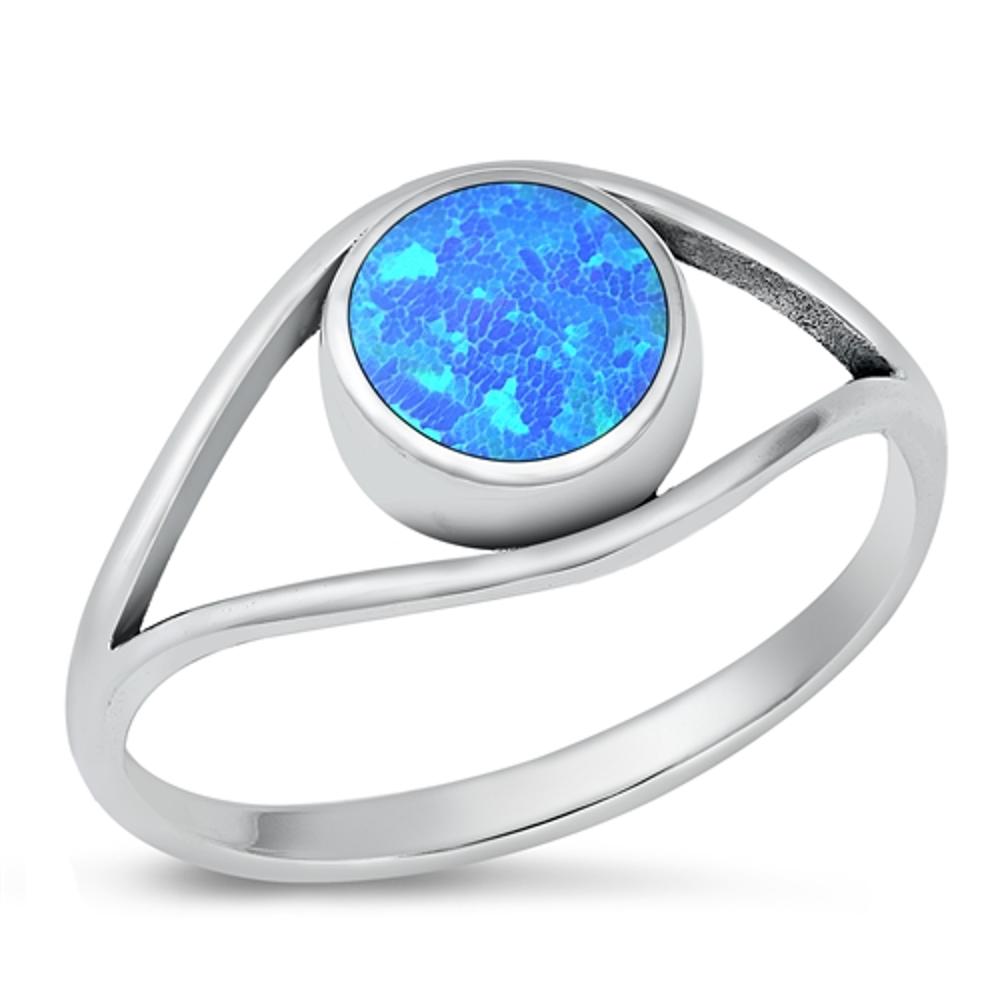 Sterling Silver Round Blue Lab Opal Ring