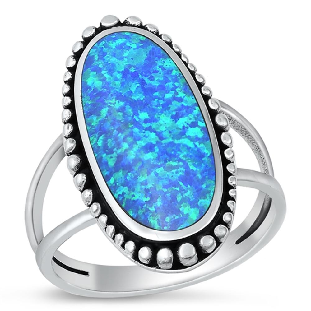 Sterling Silver Blue Lab Opal Cocktail Bali Ring