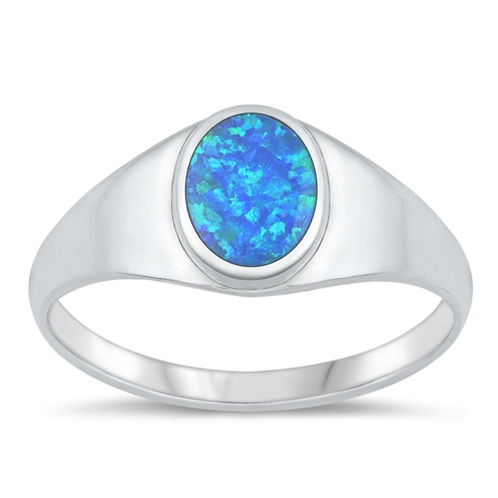 Sterling Silver Blue Lab Opal Signet Ring