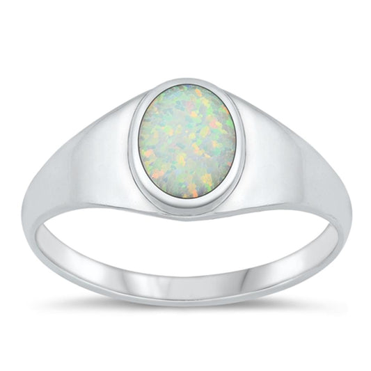 Sterling Silver White Lab Opal Signet Ring