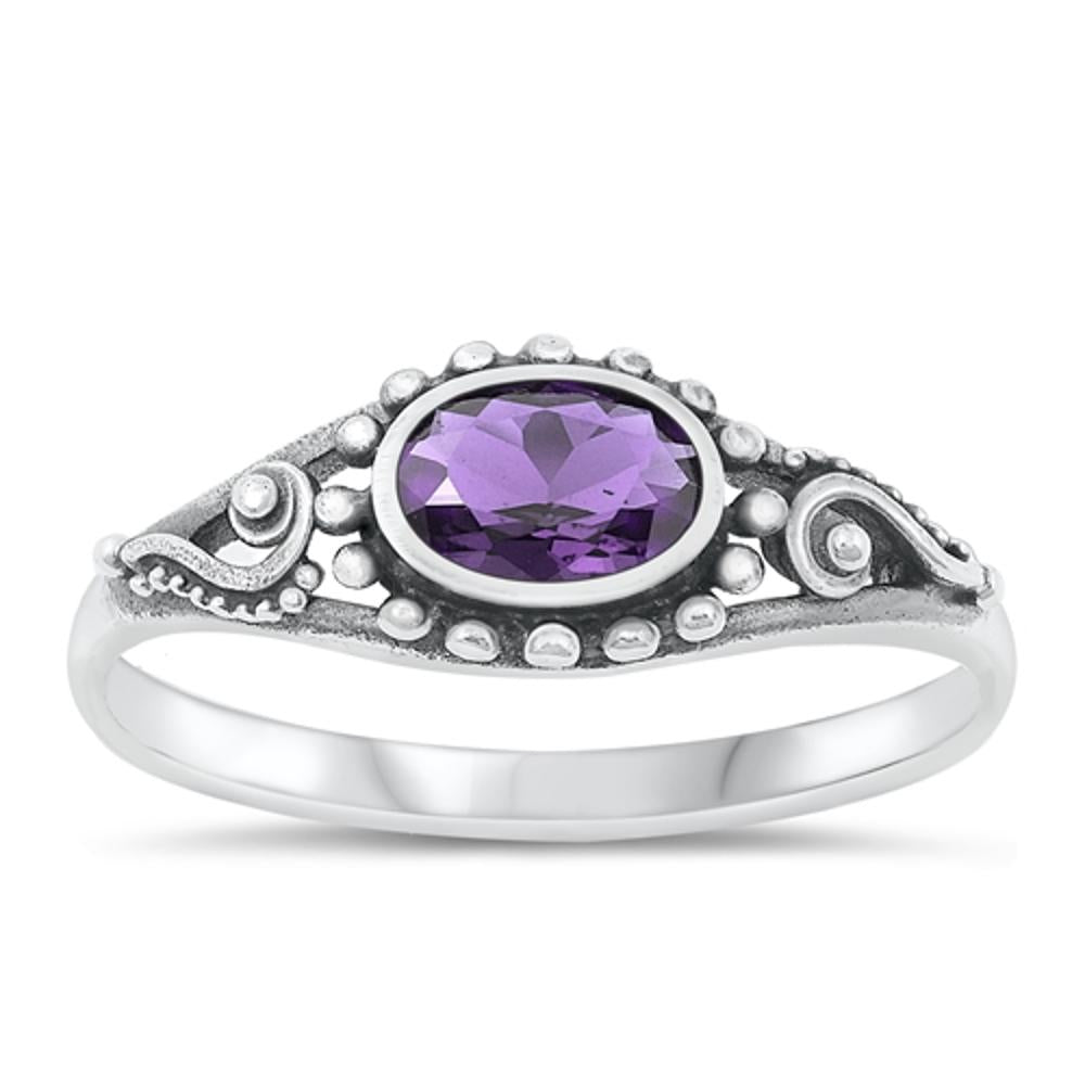 Sterling Silver Amethyst CZ Bali Ring