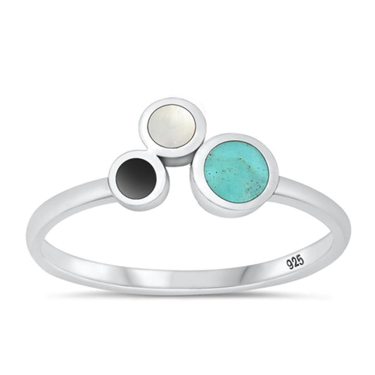 Sterling Silver Turquoise Black Agate Moonstone Ring