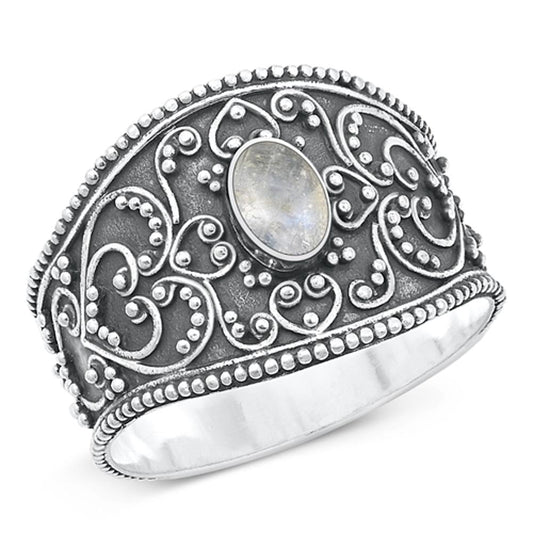 Sterling Silver Bali Moonstone Ring