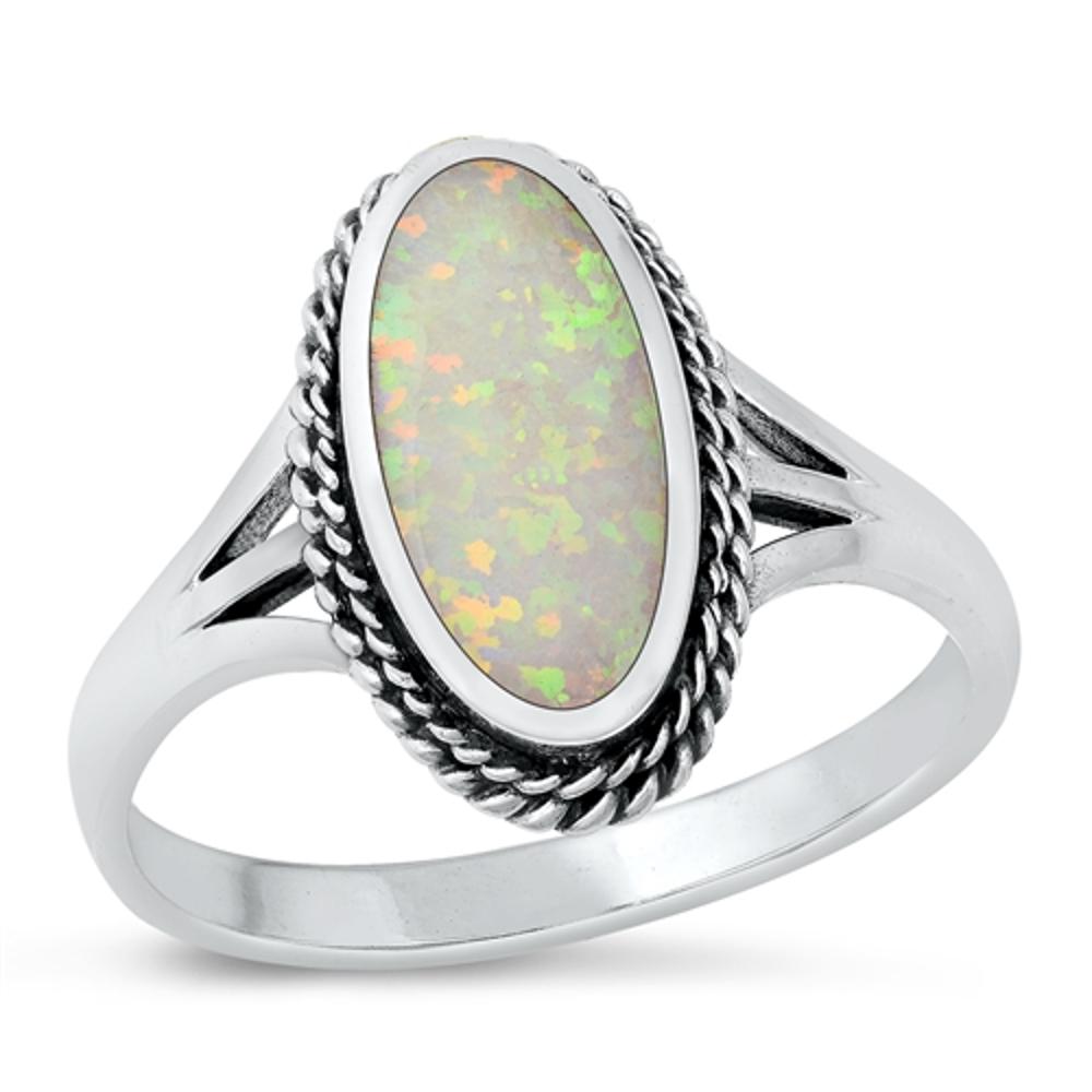 Sterling Silver White Lab Opal Ring