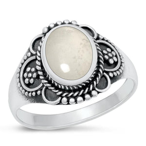 Sterling Silver Moonstone Bali Ring