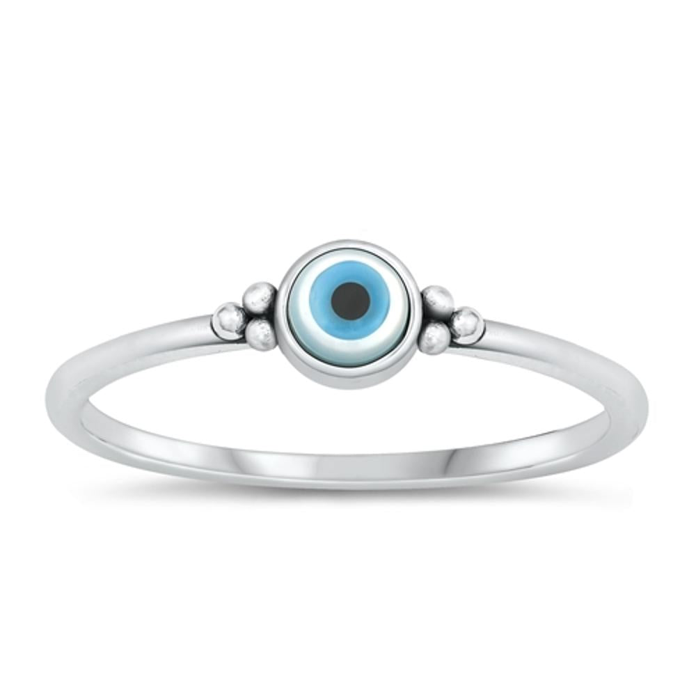 Sterling Silver Mother of Pearl Evil Eye Ring