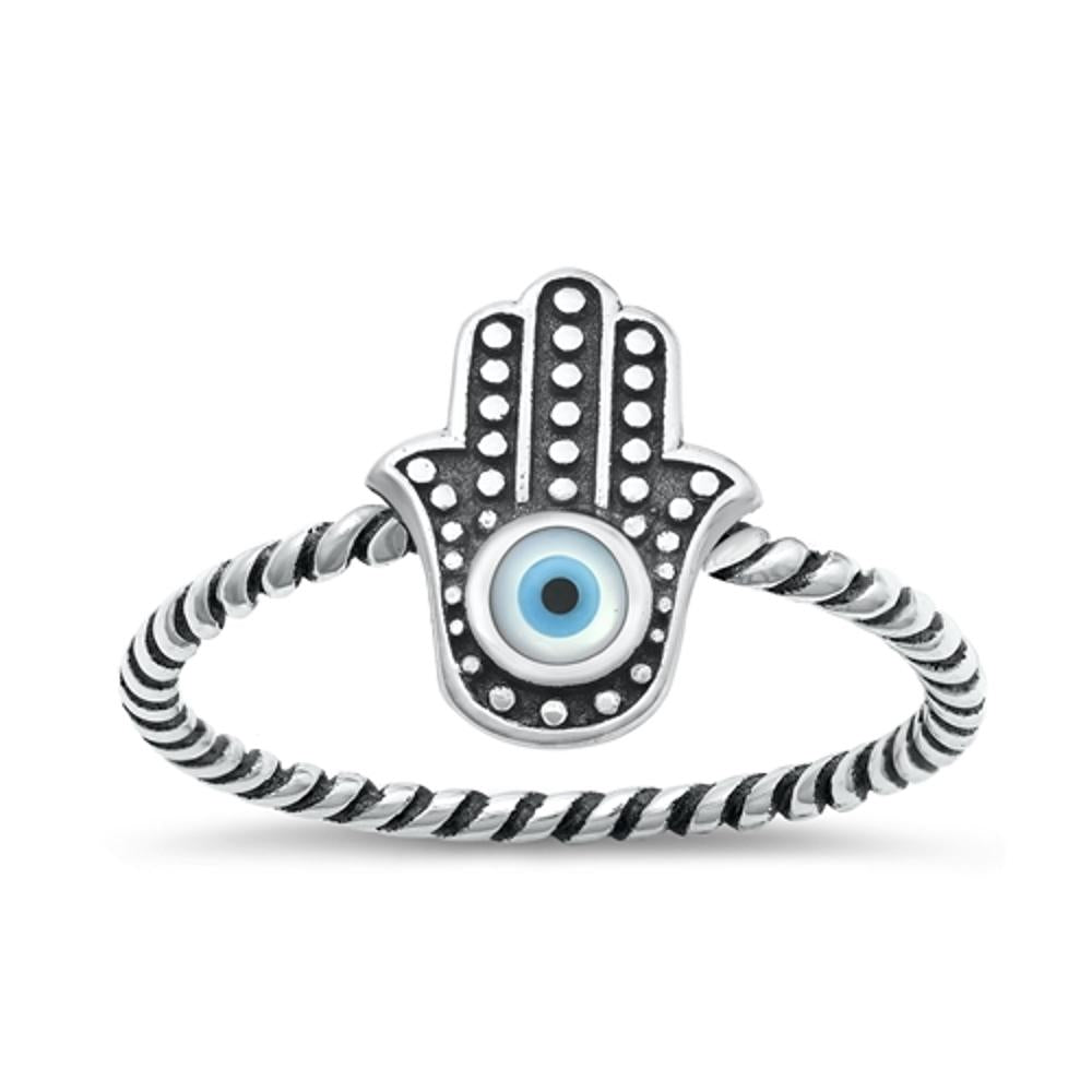 Sterling Silver Hamsa Evil Eye Ring