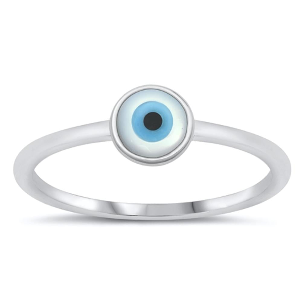 Sterling Silver Mother of Pearl Evil Eye Ring