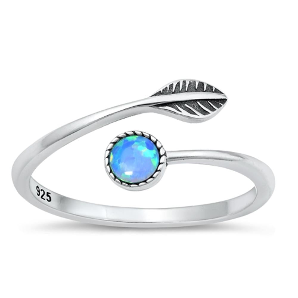 Sterling Silver Blue Lab Opal Adjustable Arrow Ring