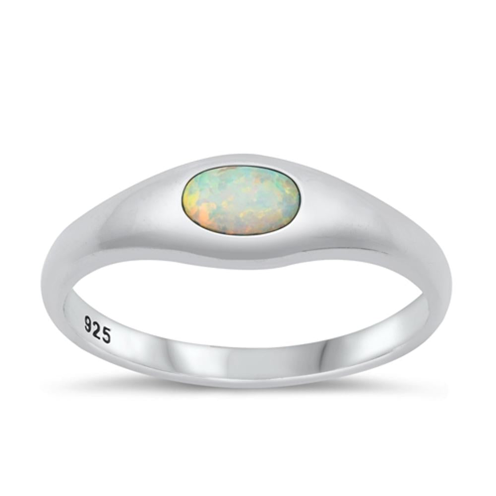 Sterling Silver White Lab Opal Ring