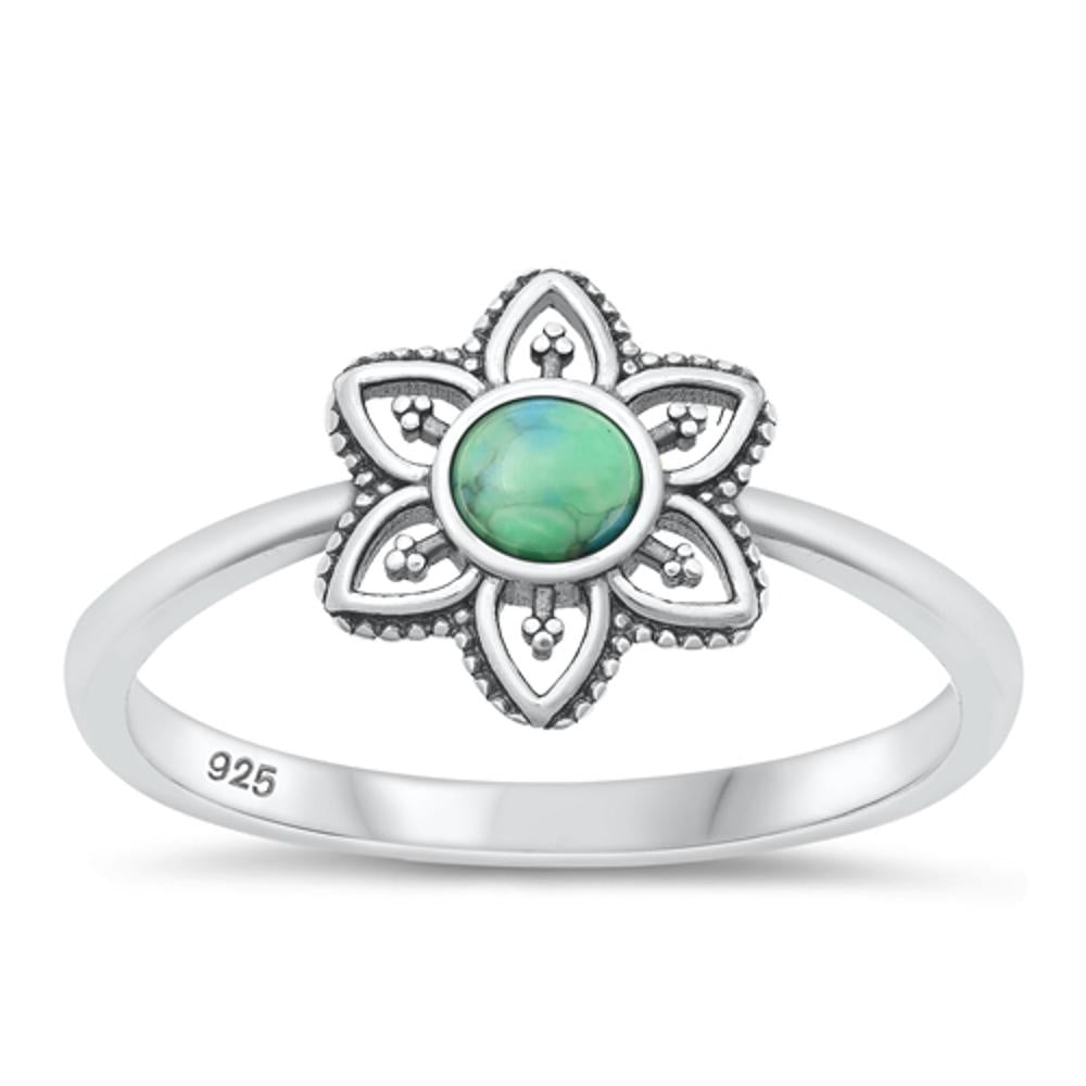 Sterling Silver Turquoise Flower Ring