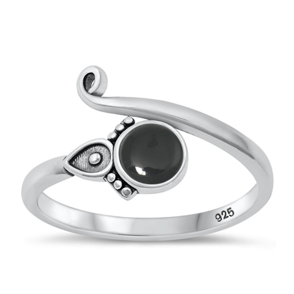 Sterling Silver Black Agate Abstract Bali Ring