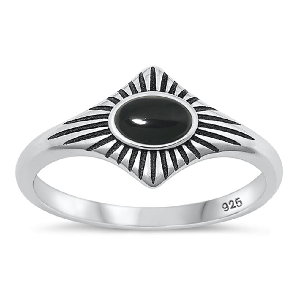 Sterling Silver Black Agate Sun Ring