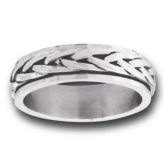 Stainless Steel Comfort Fit Spinning Braids Ring