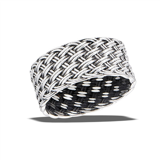 Stainless Steel Weave Mesh Wide Wedding Mens Band Ring