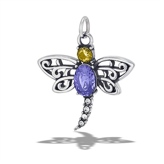 Stainless Steel Dragonfly Pendant With CZS