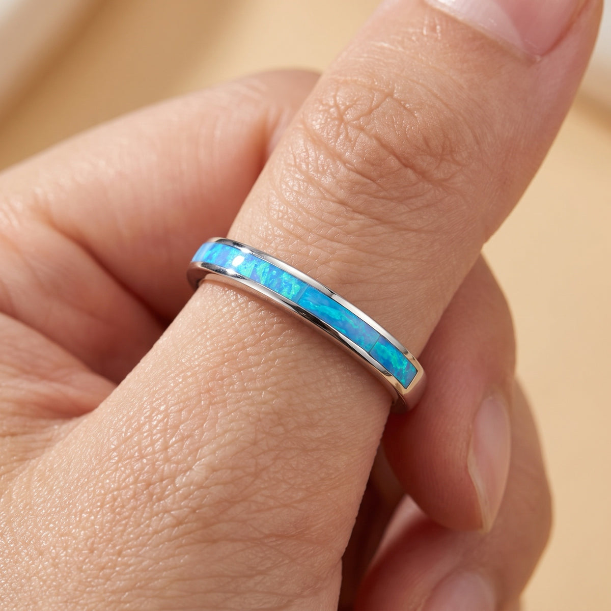 Blue Lab Opal Wedding Thumb Ring worn