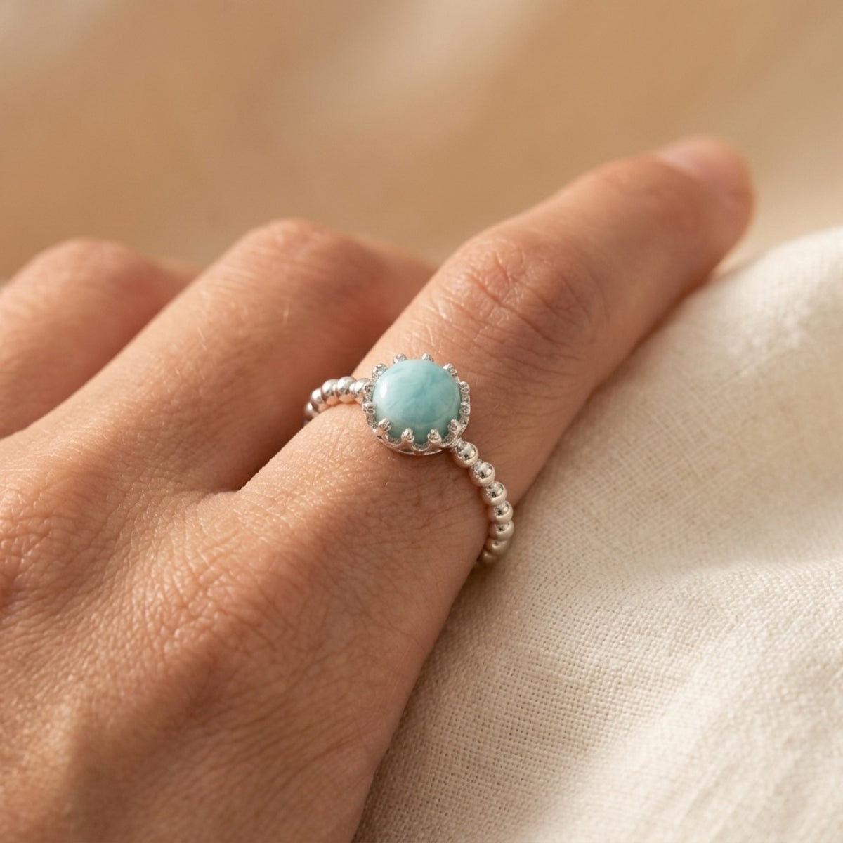 Bubble Promise Larimar Ring worn