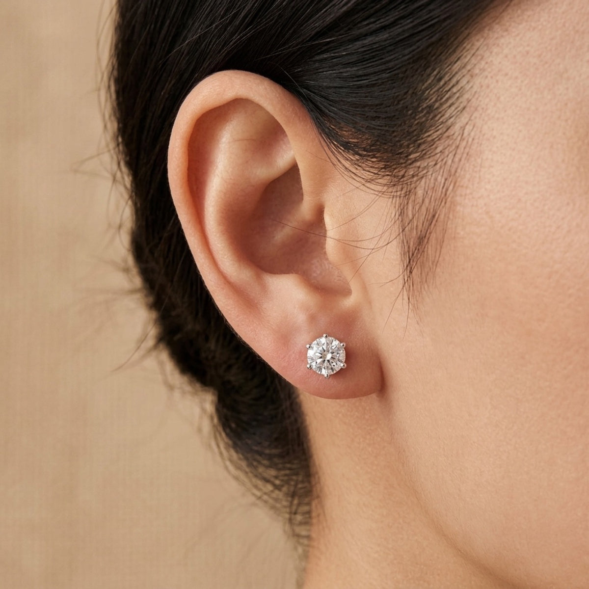 3mm Round Stud Earrings worn