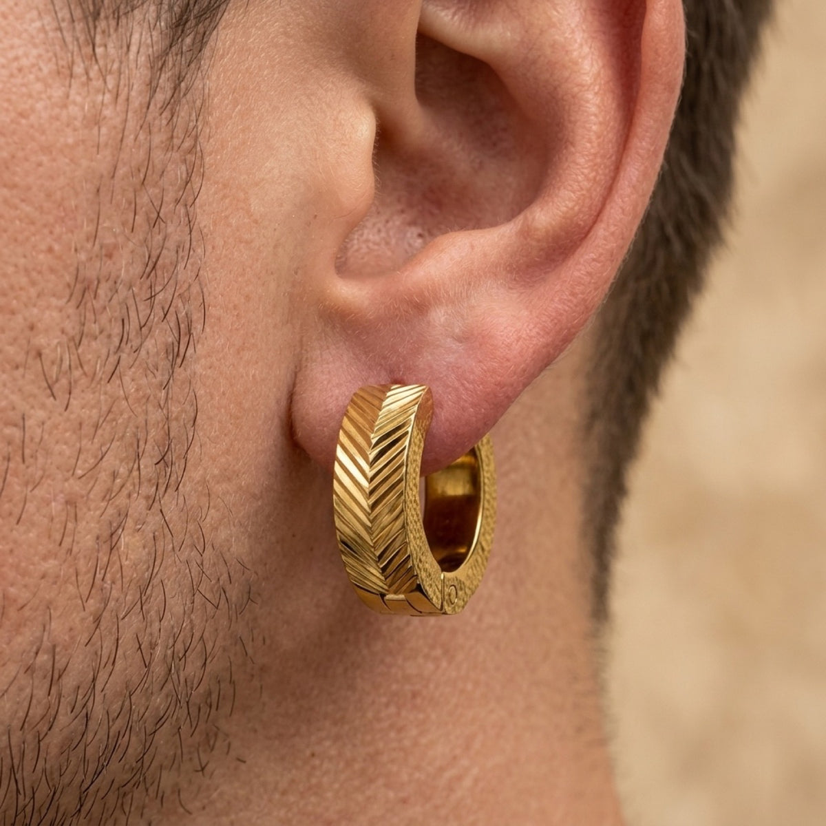 18k Gold PVD Hoop Flashy Cut Earrings worn