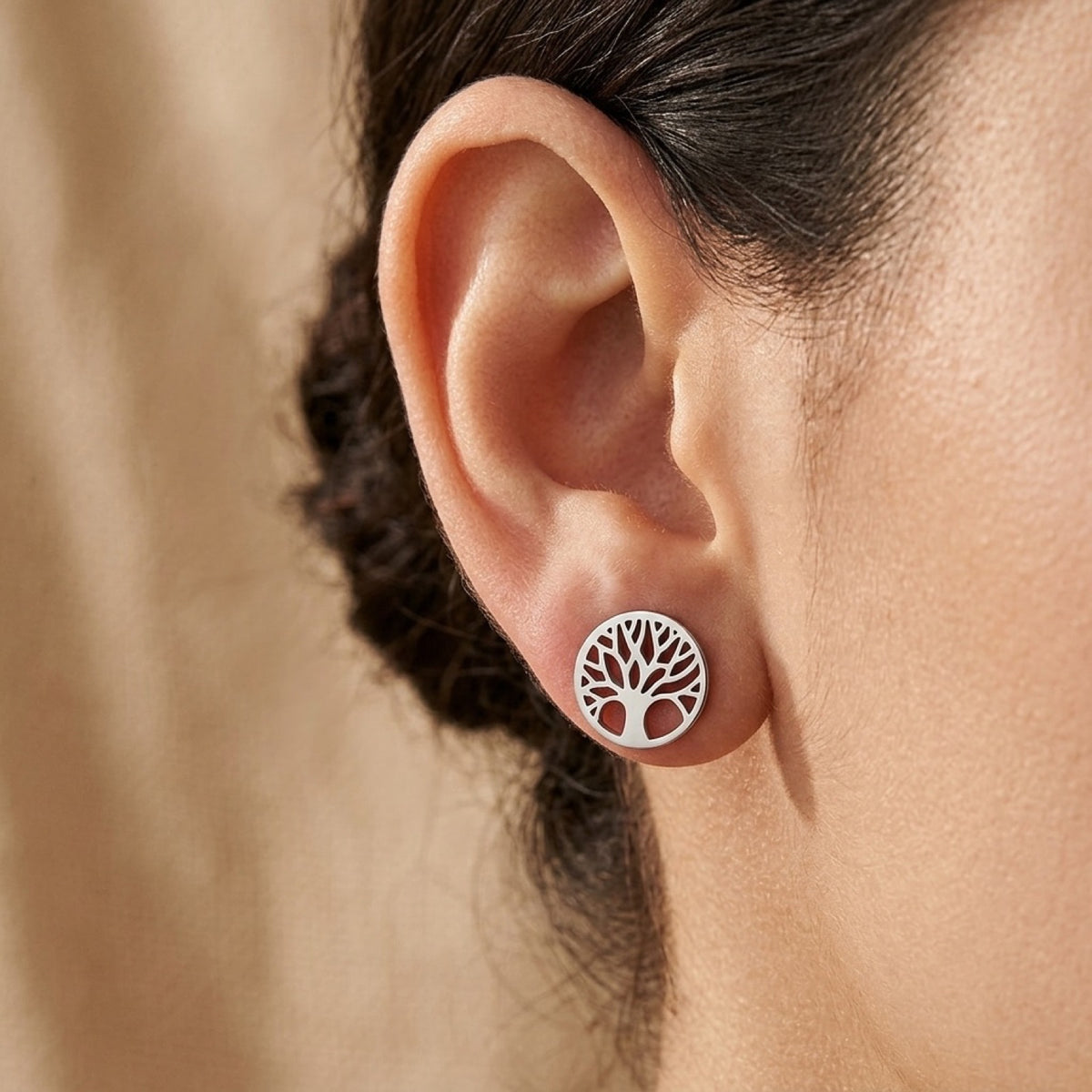 Tree of Life Small Nature Stud Earrings worn