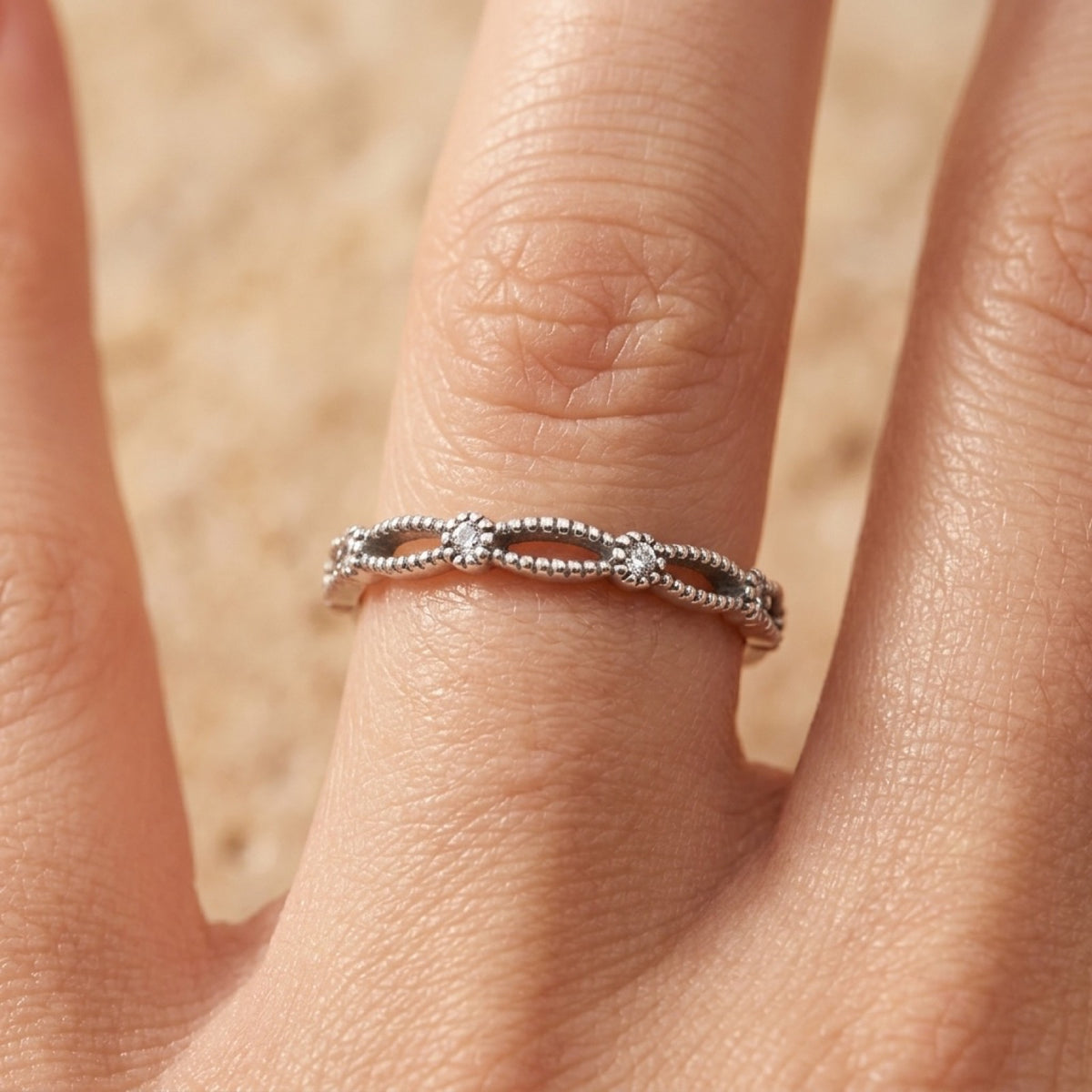 Clear CZ Thin Midi Knuckle Stackable Ring worn
