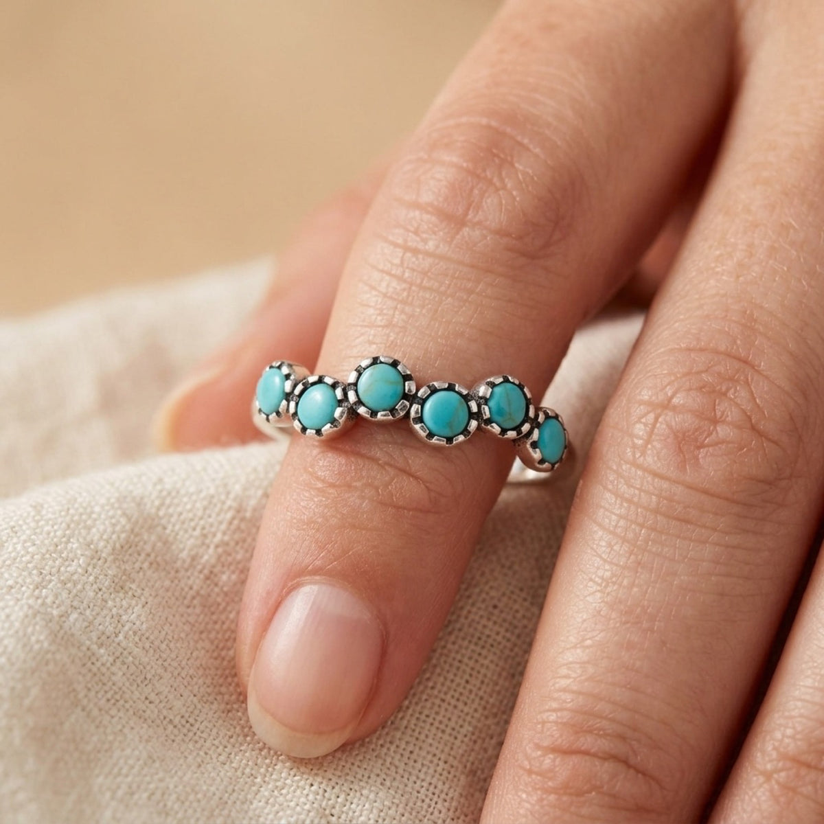 Turquoise Bali Design Ring worn