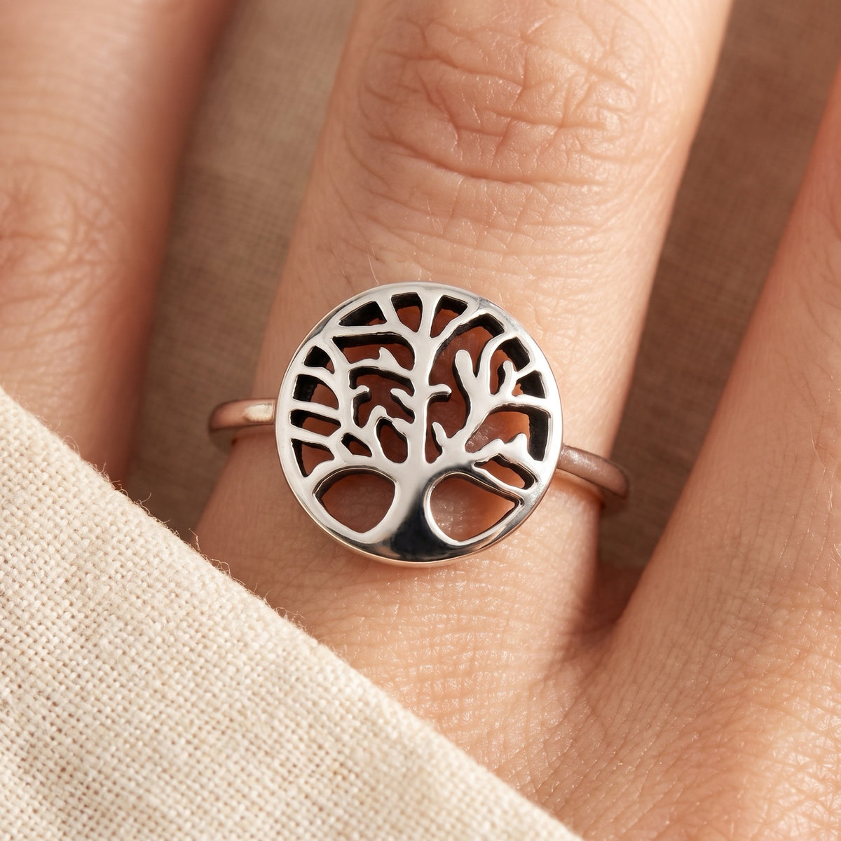 Cutout Tree of Life Promise Ring worn