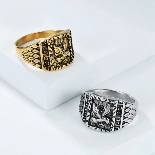 Eagle Panel Signet Ring – Titanium Steel