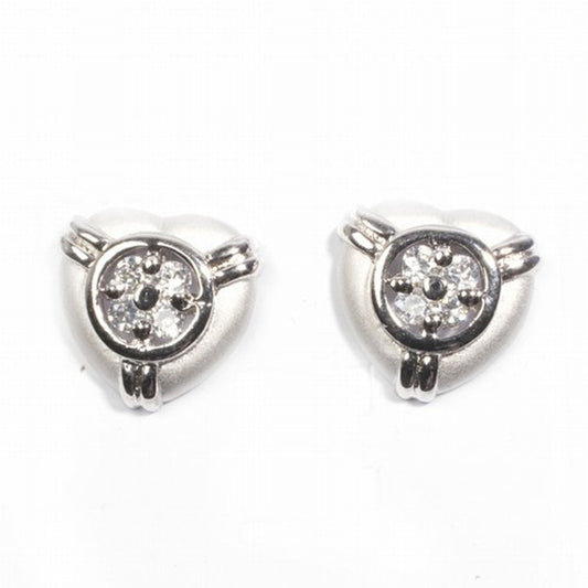 Satin Finish Heart Love Promise Studded Clear CZ Stud Earrings – Sterling Silver