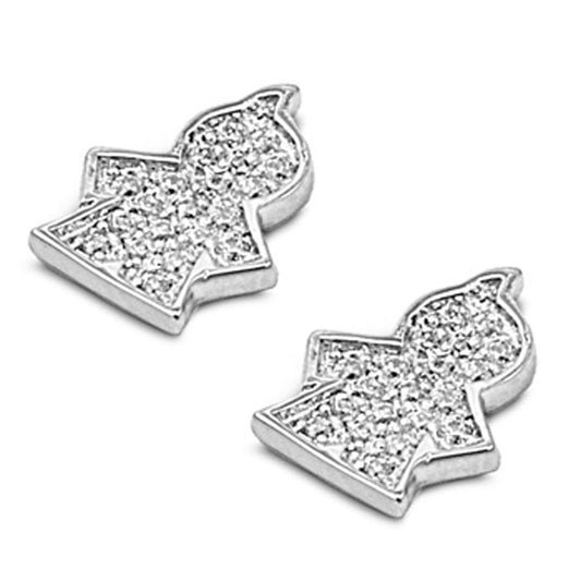Boy Outline Cluster Micro Pave Person Clear CZ Earrings – Sterling Silver