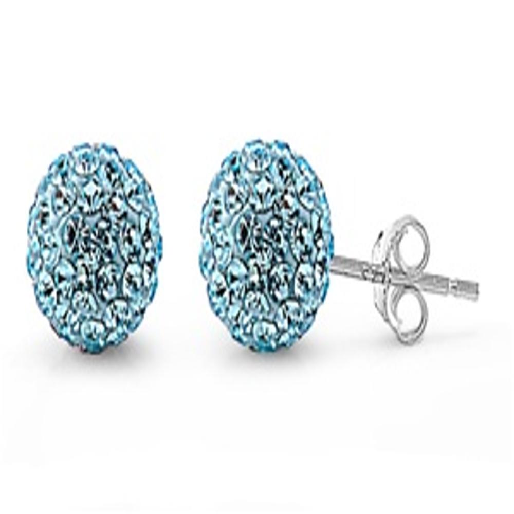 Beautiful Aquamarine Rhinestone Studded Ball Blue CZ Stud Earrings – Sterling Silver