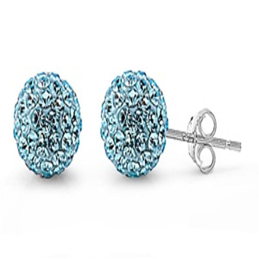 Beautiful Aquamarine Rhinestone Studded Ball Blue CZ Stud Earrings – Sterling Silver
