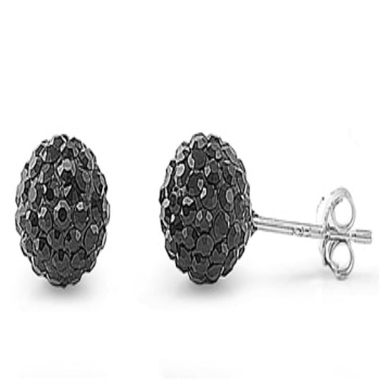 Rhinestone Studded Ball Black CZ Stud Earrings – Sterling Silver
