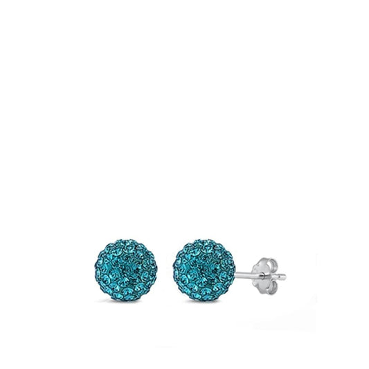 Classic Blue Rhinestone Studded Sphere Ball Stud Earrings – Sterling Silver