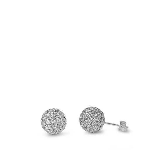 Unique High Polish Rhinestone Ball Clear CZ Earrings – Sterling Silver