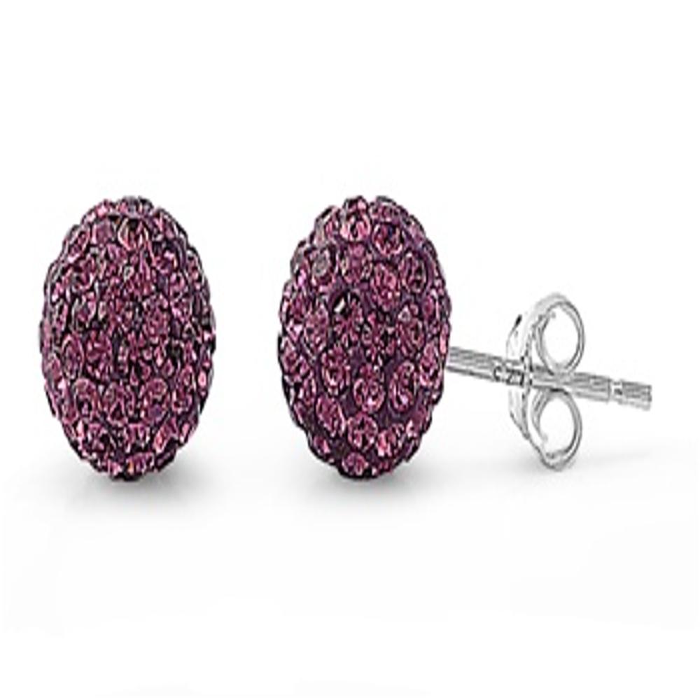Beautiful Pink Rhinestone Studded Ball Purple CZ Stud Earrings – Sterling Silver