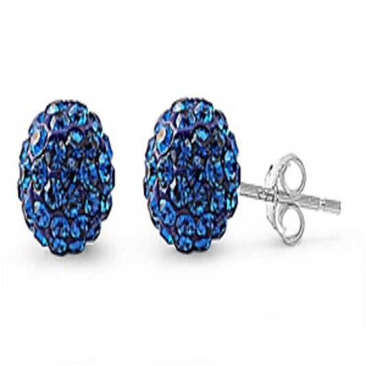 Rhinestone Studded Ball Blue CZ Stud Earrings – Sterling Silver