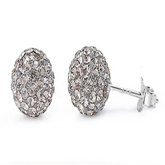 Light Gray Rhinestone Studded Ball CZ Stud Earrings – Sterling Silver