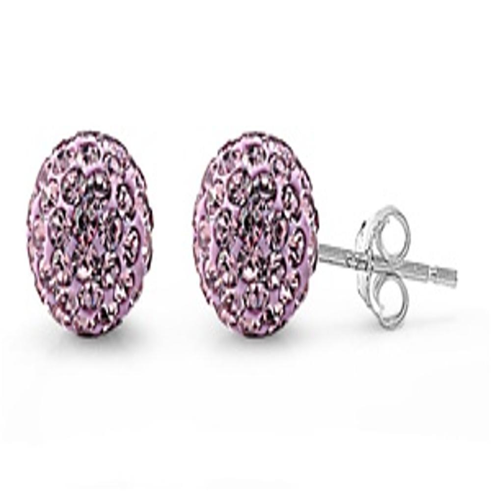 Polished Pink Rhinestone Studded Ball Purple CZ Stud Earrings – Sterling Silver