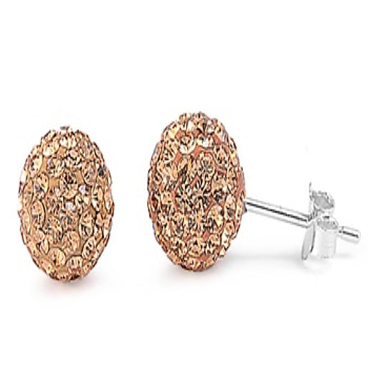 Beautiful Light Champagne Studded Ball CZ Stud Earrings – Sterling Silver