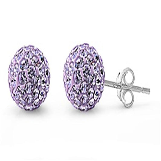 Lavender Rhinestone Studded Ball Light Purple CZ Stud Earrings – Sterling Silver
