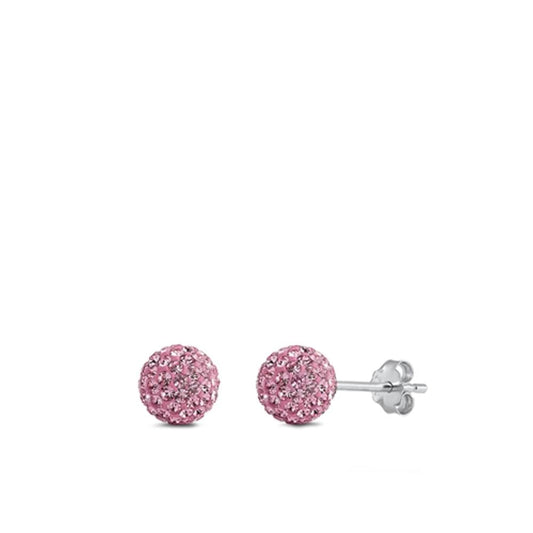High Polish Rhinestone Ball Sphere Pink CZ Earrings – Sterling Silver