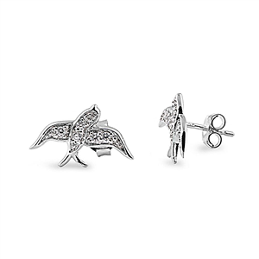 Bird Simulated Clear CZ Earrings – Sterling Silver