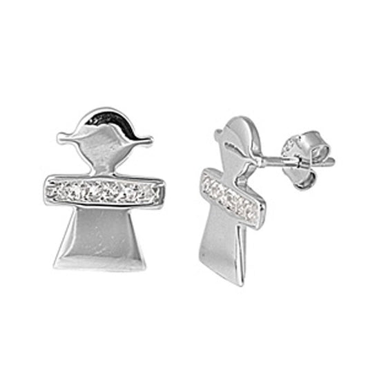 Girl Simulated Clear CZ Earrings – Sterling Silver