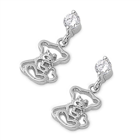 Bear Simulated Clear CZ Earrings – Sterling Silver
